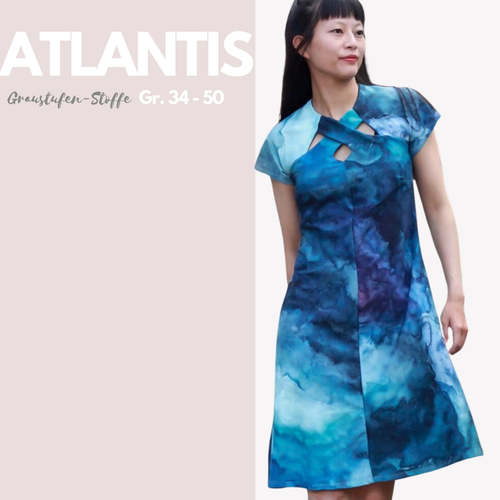 Papierschnittmuster: Kleid Atlantis, Damenkleid mit besonderen Ausschnitt  in den Gr. 34-50